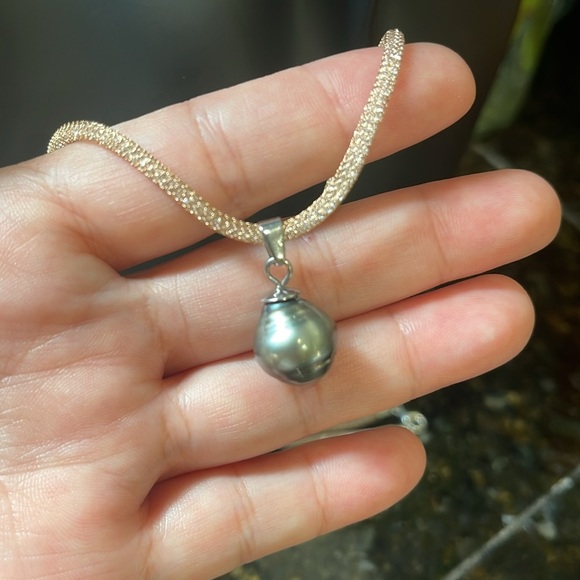 Genuine  SouthSea Pearl Baroque Necklace 12.3mm Peacock Stainless Steel - Picture 5 of 9